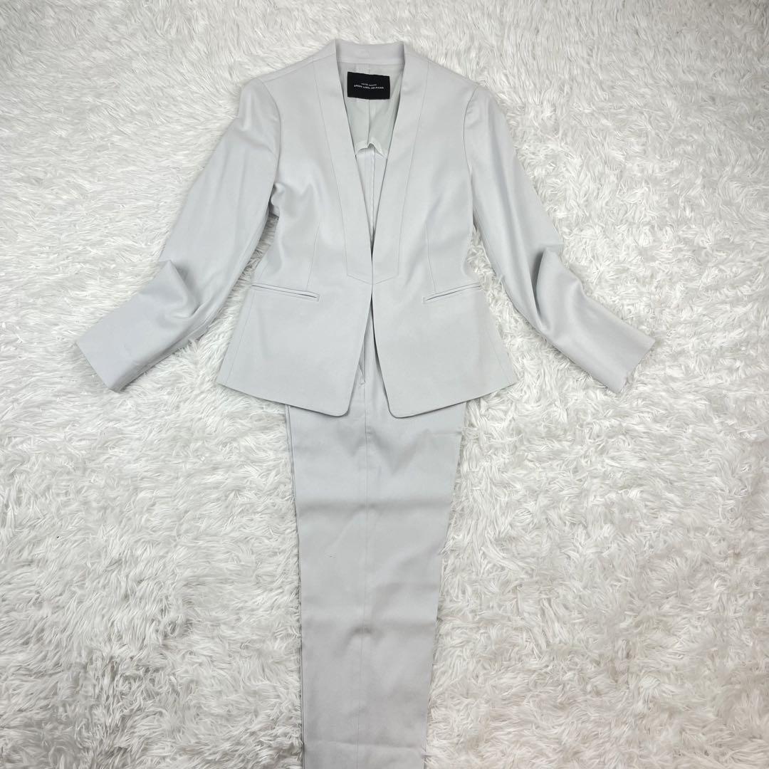 美品✨グリーンレーベルリラクシング✨カチリラ✨ノーカラー✨スーツセットアップ✨白