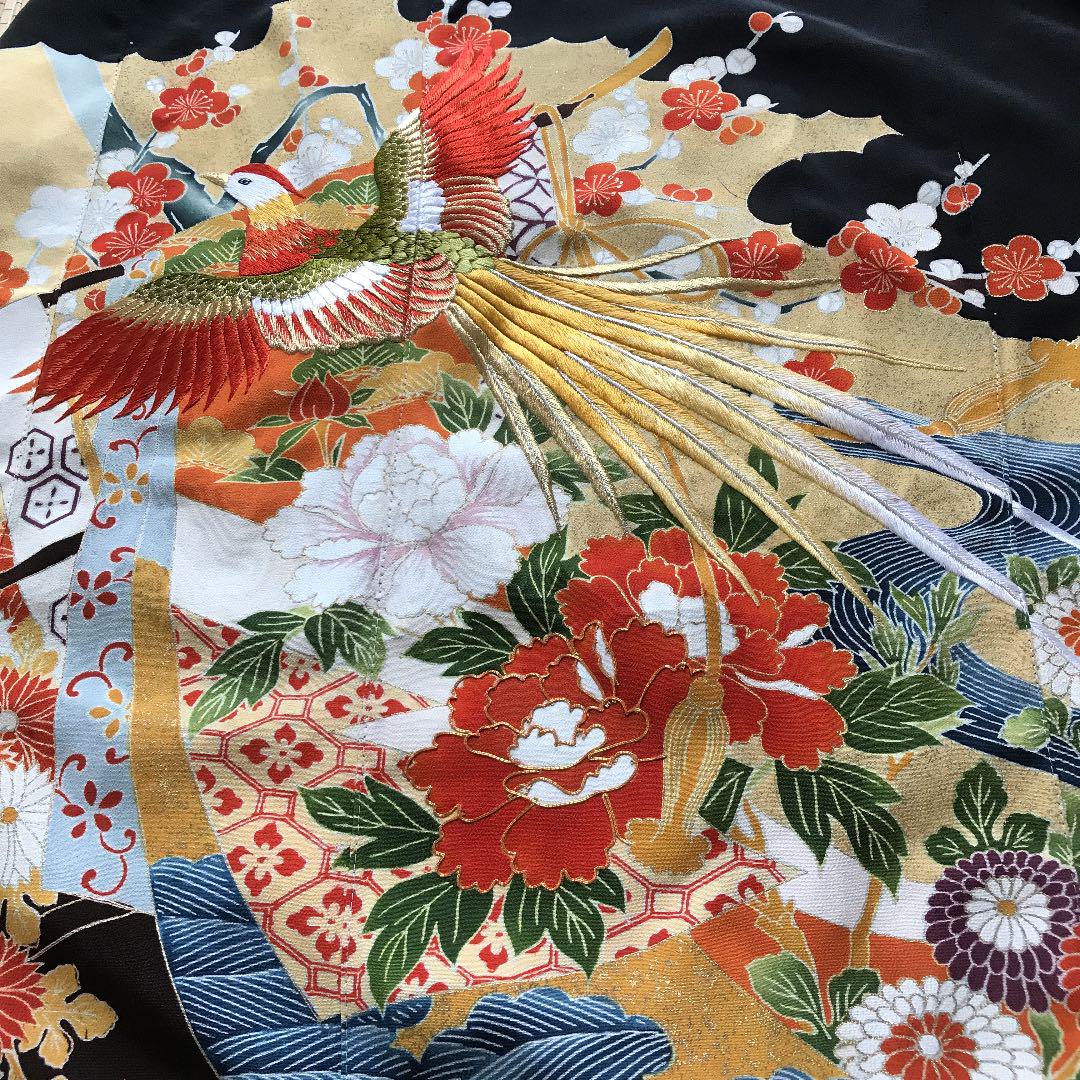 留袖リメイクワンピース❣️ 尾長鶏　刺繍 留袖リメイクワンピース❣️ 尾長鶏 刺繍