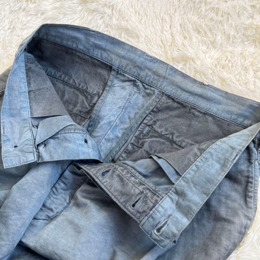 ウティ/OUTIL ワイド パンツ インディゴ×墨 コットン\u0026リネン