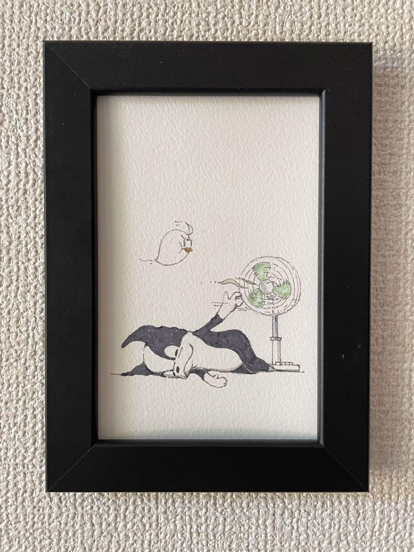 ボストンテリア しゃがむ手描きイラスト原画 ボストンテリア 忍者手描きイラスト 原画 | ぼすとんず