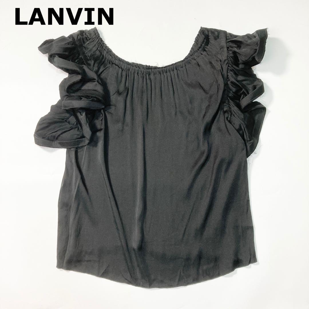 LANVIN ランバン シルク トップス フリル シャツ ブラック 38 M
