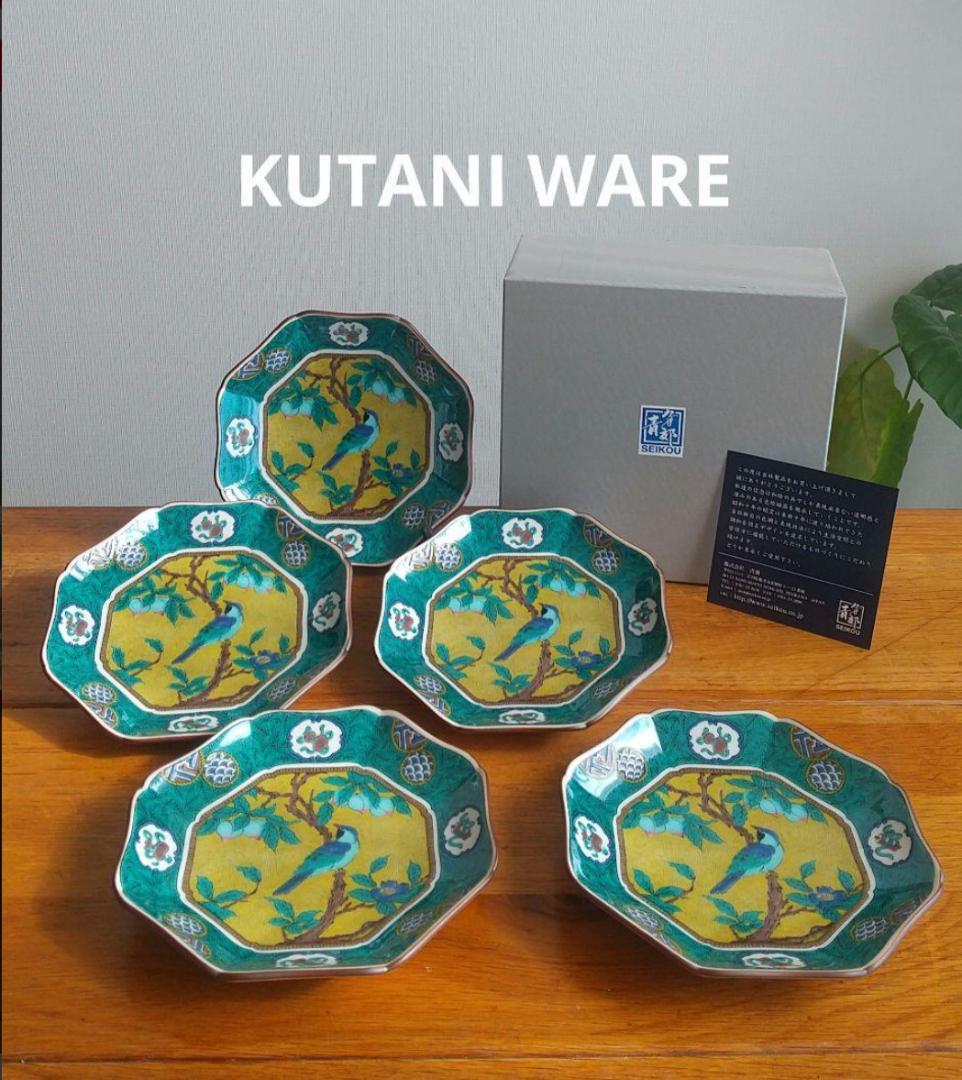 九谷焼　新品　5号皿揃　吉田屋風桃に鳥　小皿　5枚セット 九谷焼 【LYPプレミアム会員限定クーポン】 5号皿揃 吉田屋風桃
