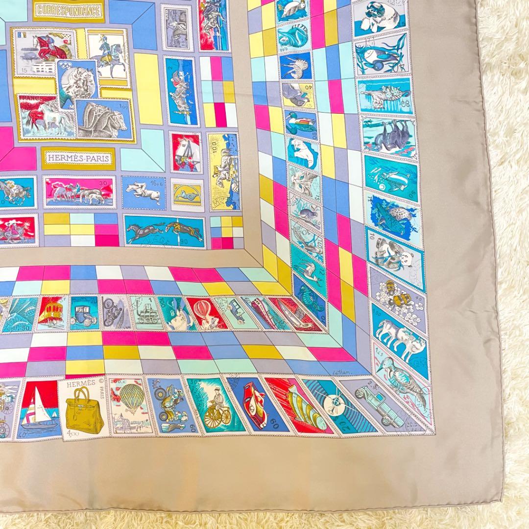 rk9307 エルメス CORRESPONDANCE 切手柄 カレ90 スカーフ | www