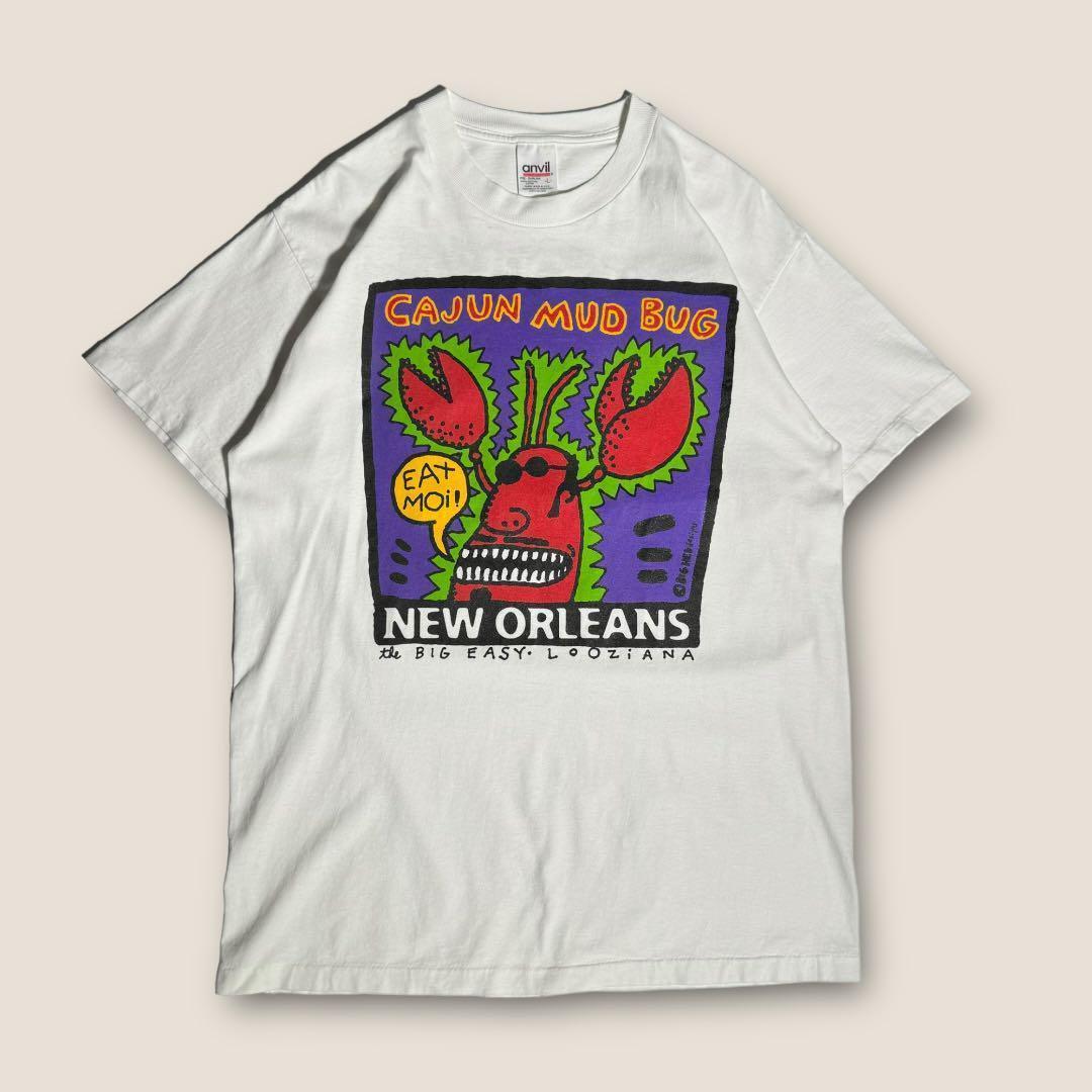 【ART】90s anvil BIG HEADデザイン両面プリントTシャツ L白
