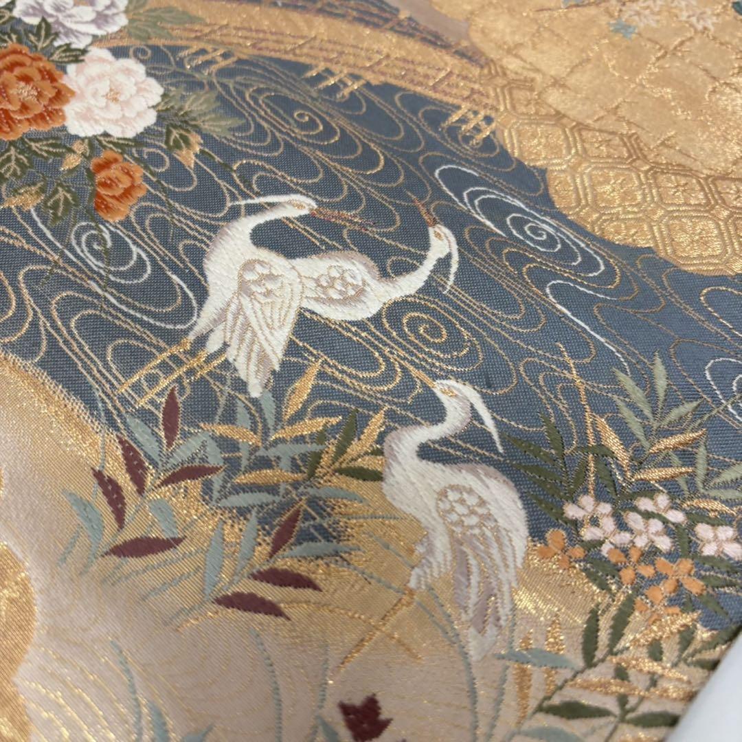 袋帯 美しい金彩の鶴に花 正絹AO-4081 着物・浴衣