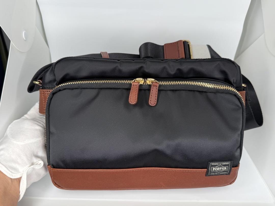 希少品　PORTER JAL コラボ　ショルダーバッグ　レザー　ナイロン（黒）