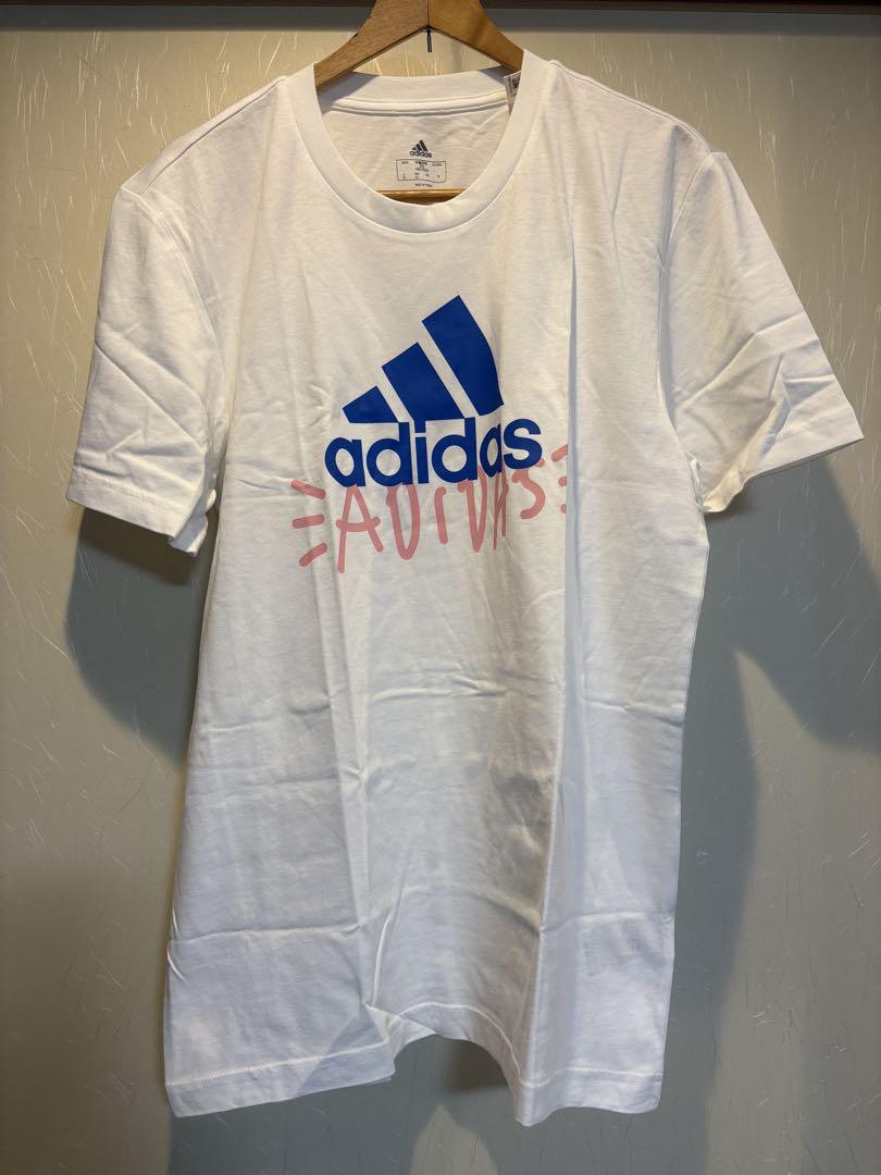 メンズ adidas アディダス Tシャツ 半袖 プリントロゴ ホワイト XL