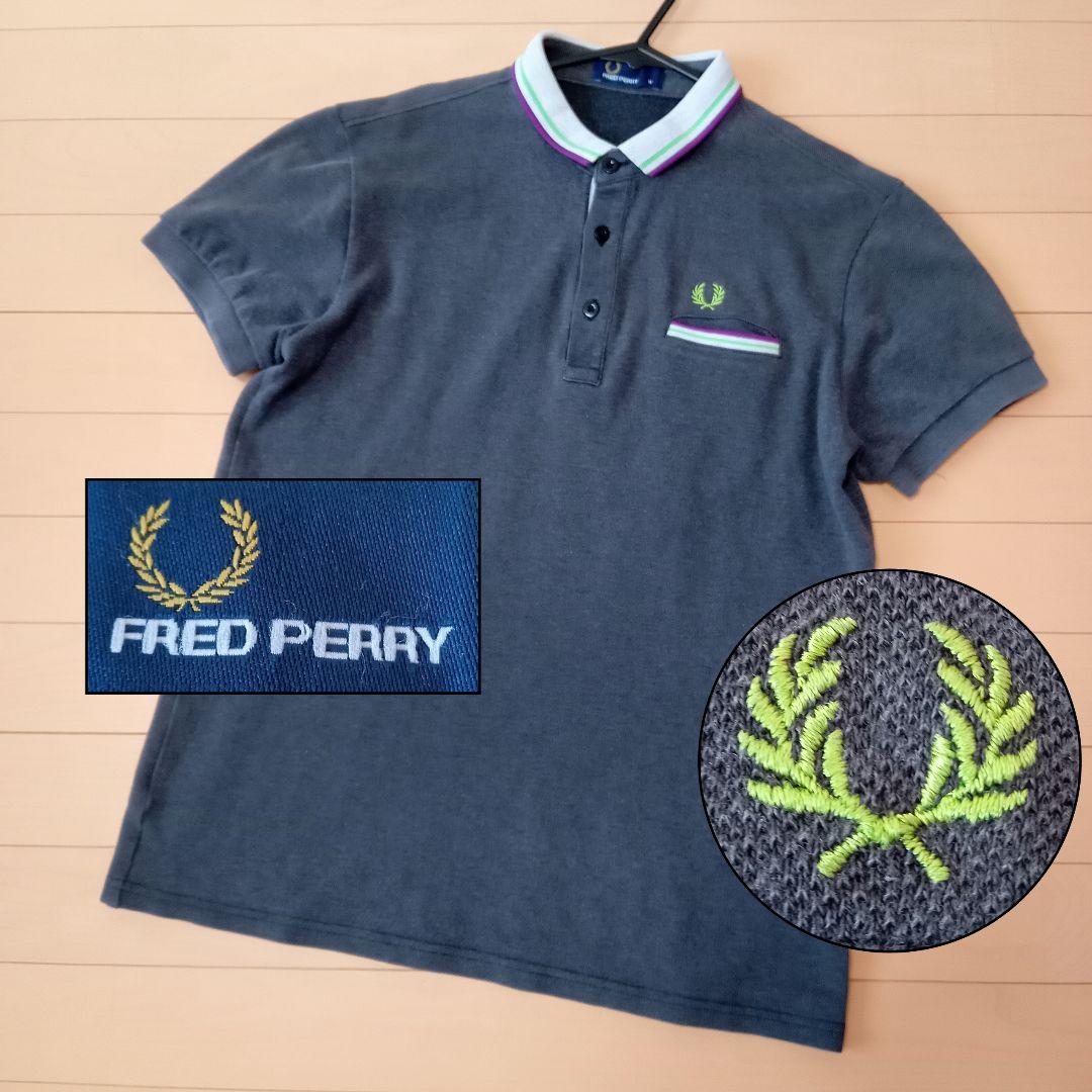 即発送】FRED PERRY フレッドペリー ポロシャツ 刺繍 グレー М