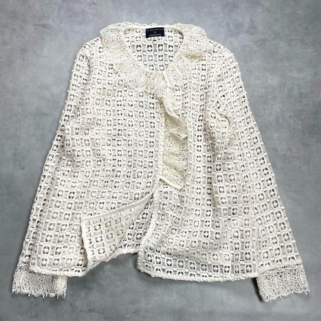 美品ヌキテパ　別注TOMORROWLAND　クロシェフリルカラー ブラウス 美品ヌキテパ 別注TOMORROWLAND クロシェフリルカラー ブラウス