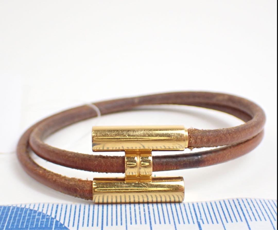 HERMES トゥルニス ブレスレット 茶 ブラウン Hモチーフ レザー
