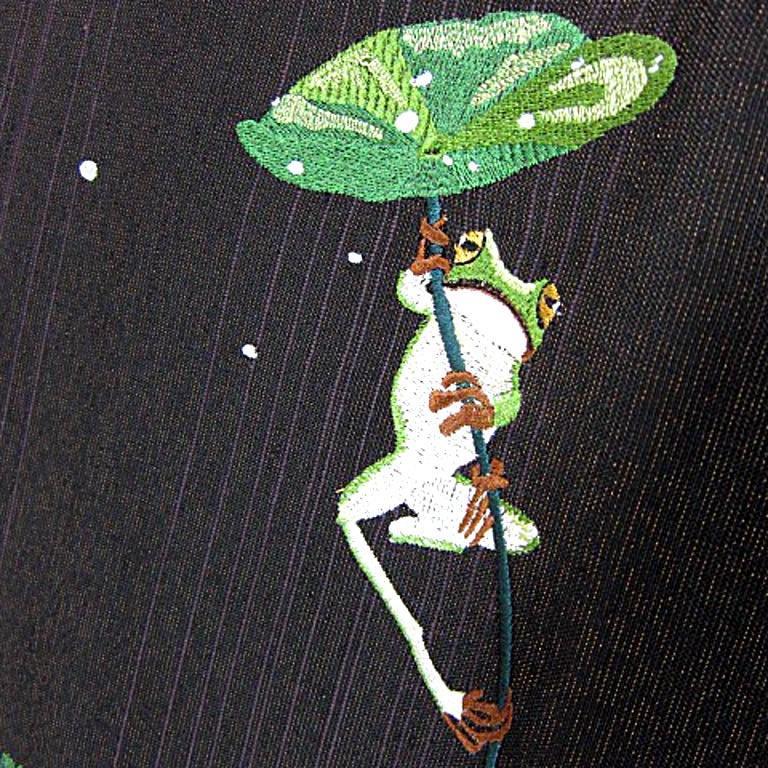 スリーシーズン 新品未仕立 西陣織刺繍九寸名古屋帯 カエル 蛙