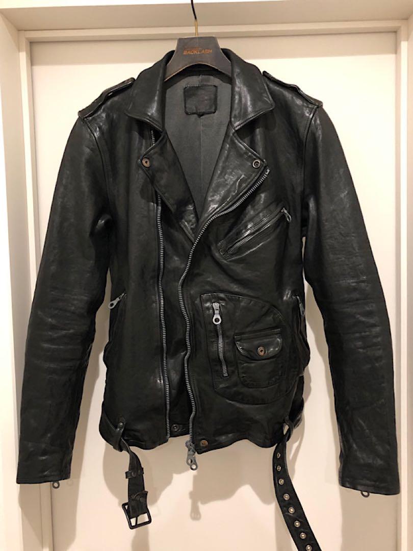 美品バックラッシュ定価28.6万イタリーショルダーDポケットWライダース黒M