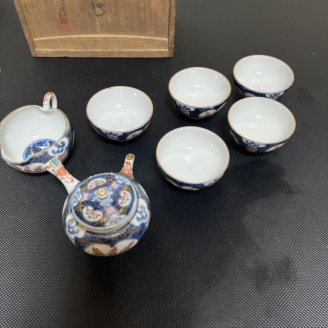 骨董屋専用　九谷焼金彩福在銘茶器セット明治時代共箱 食器 ショッピング特価