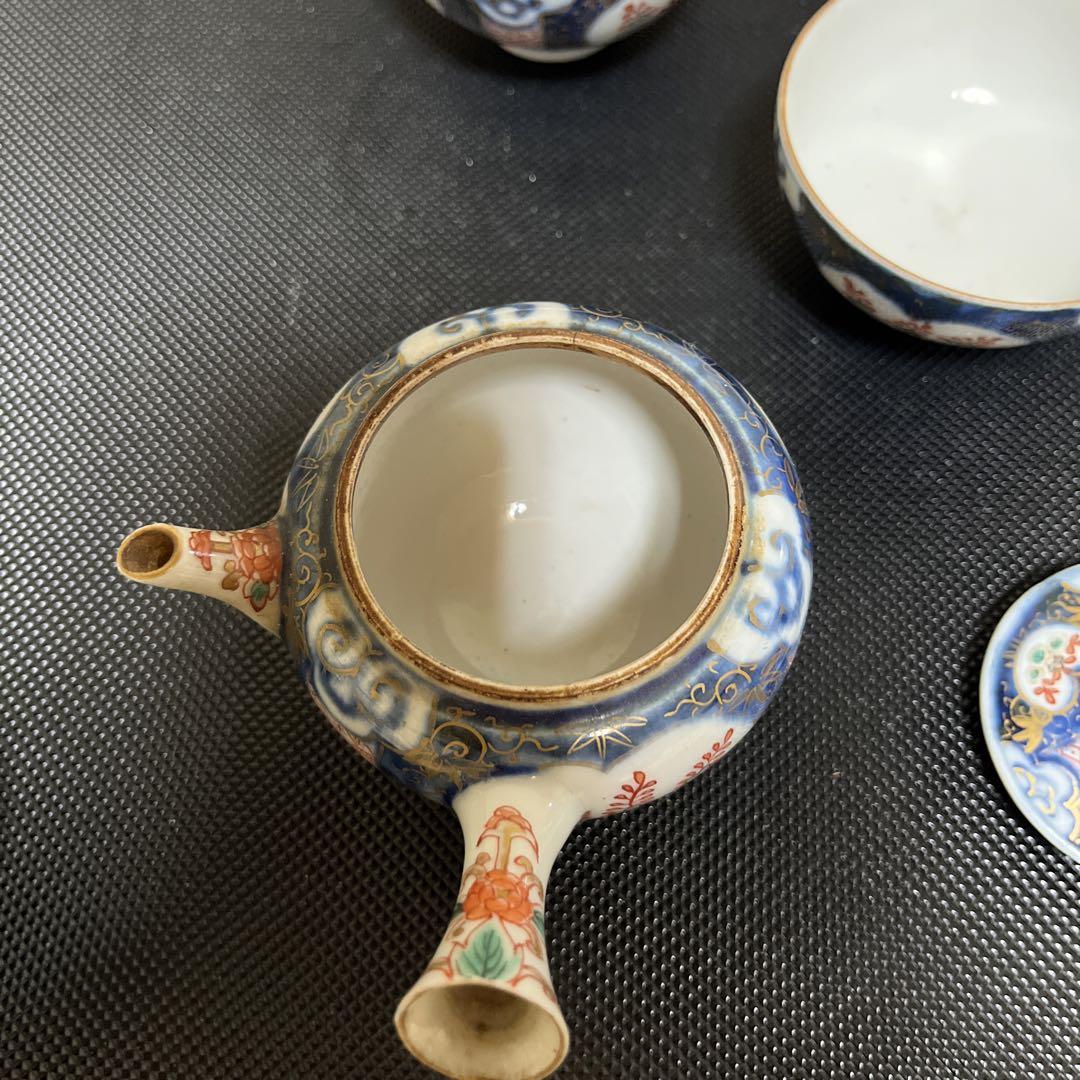 骨董屋専用　九谷焼金彩福在銘茶器セット明治時代共箱