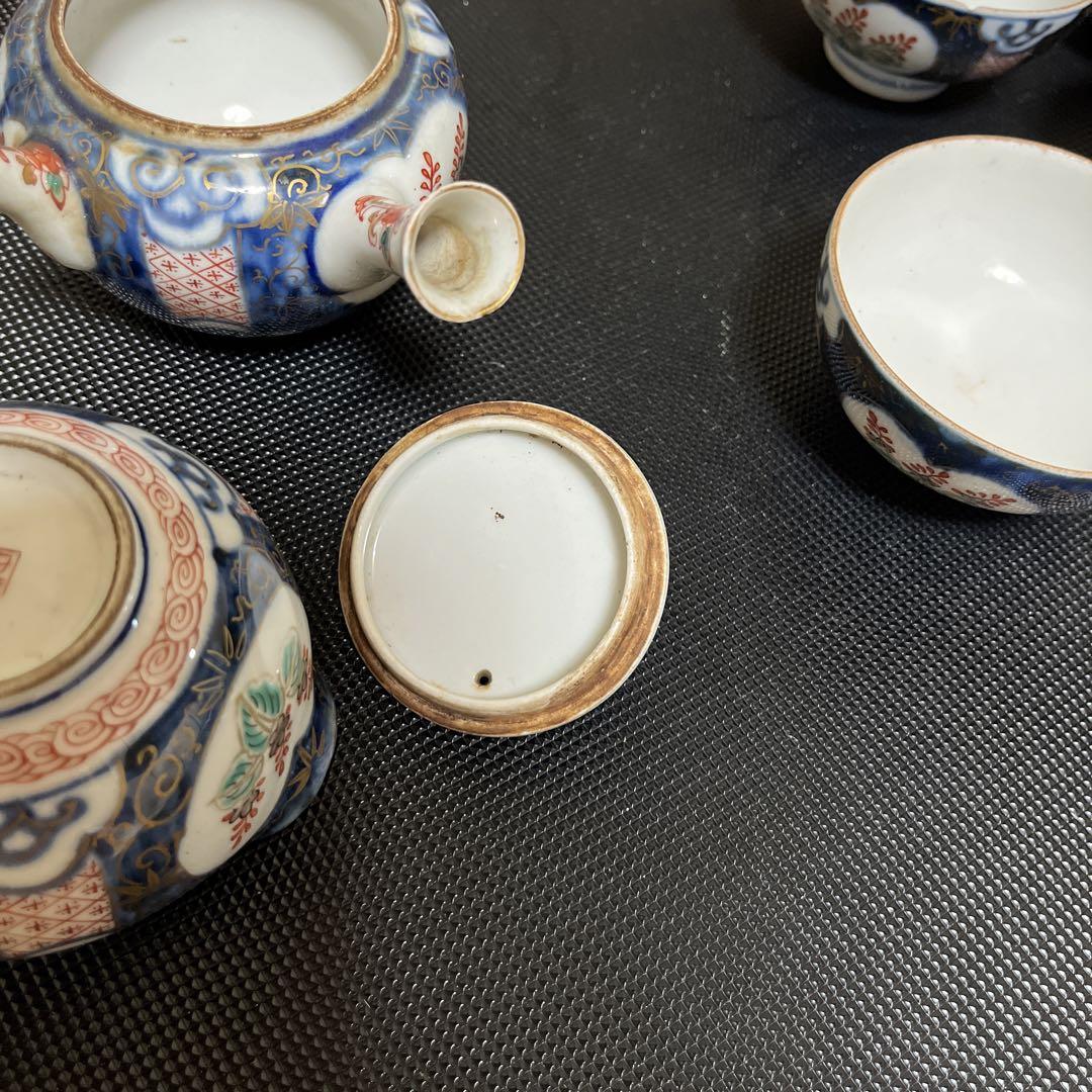 骨董屋専用　九谷焼金彩福在銘茶器セット明治時代共箱