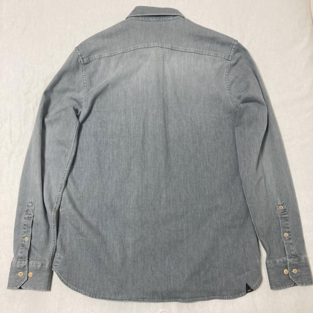 DENHAM グレー AXEL カンディアーニ 長袖 ロゴ刺繍 デニム シャツ