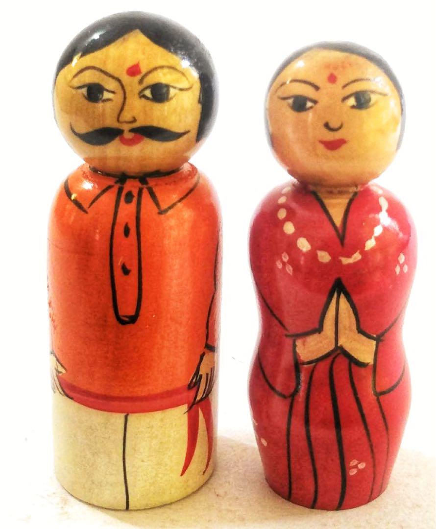 インド手作り チャンナパトナ 木製カップル人形セット