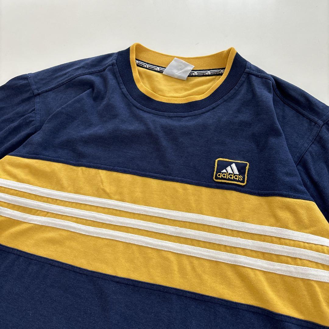 New★adidas★アディカラー 90年代 ラグラン Tシャツ レトロ adidas - 90s アディダス ラグランTシャツ 半袖 ストライプ 刺繍