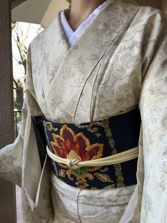 正絹 クリームイエロー たまご色 紬小紋 単品