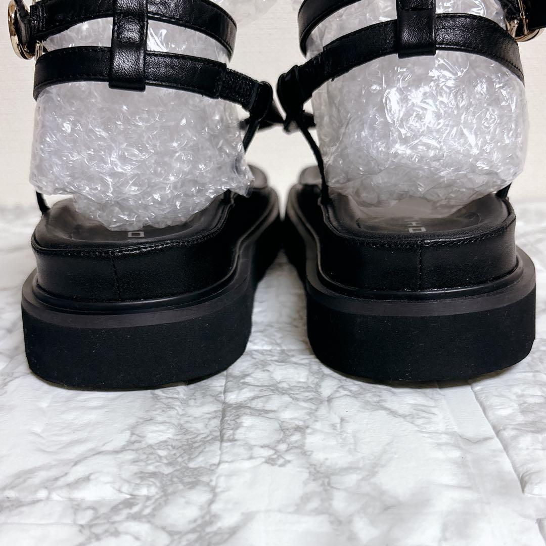 MOHI トングサンダル ストラップ レザー ブラック 厚底 フラット