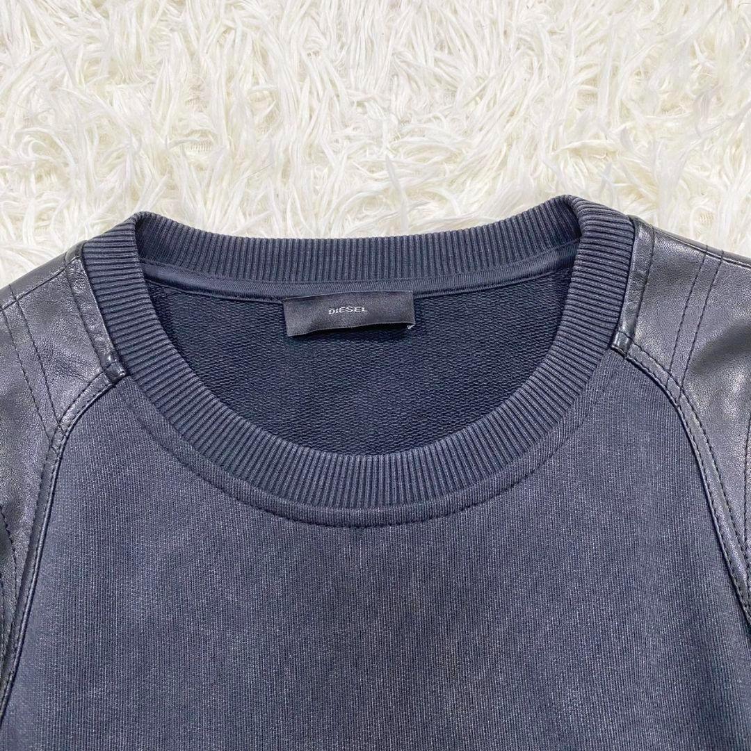 442【美品】DIESEL ディーゼル 本革 切替スウェットワンピース 黒 M