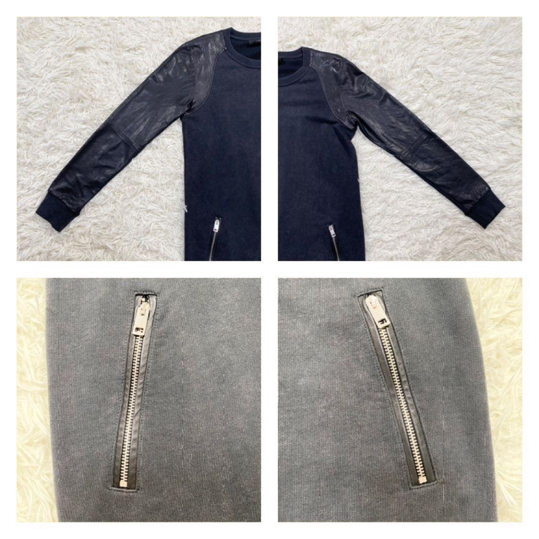 442【美品】DIESEL ディーゼル 本革 切替スウェットワンピース 黒 M
