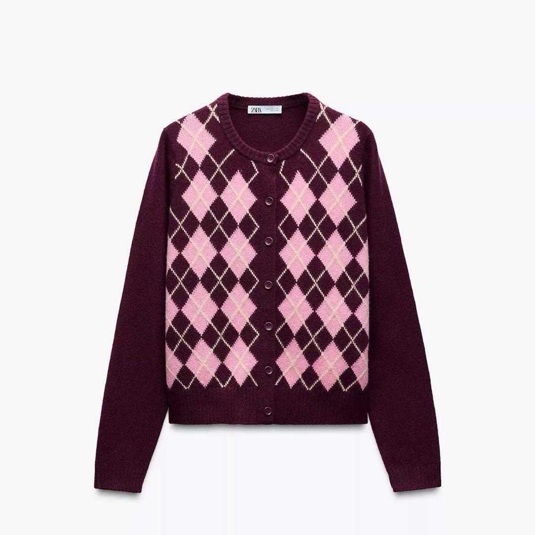 ZARA - 【完売/新品】ZARA アーガイル柄ニットカーディガン Sの