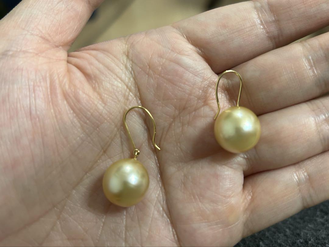 大粒！　南洋白蝶真珠　ゴールデンパール　12mm k18ピアス