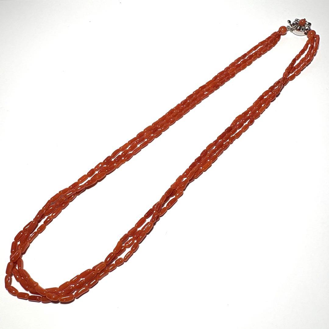 天然桃珊瑚ネックレス（3連・シルバー金具・約44cm） - メルカリ