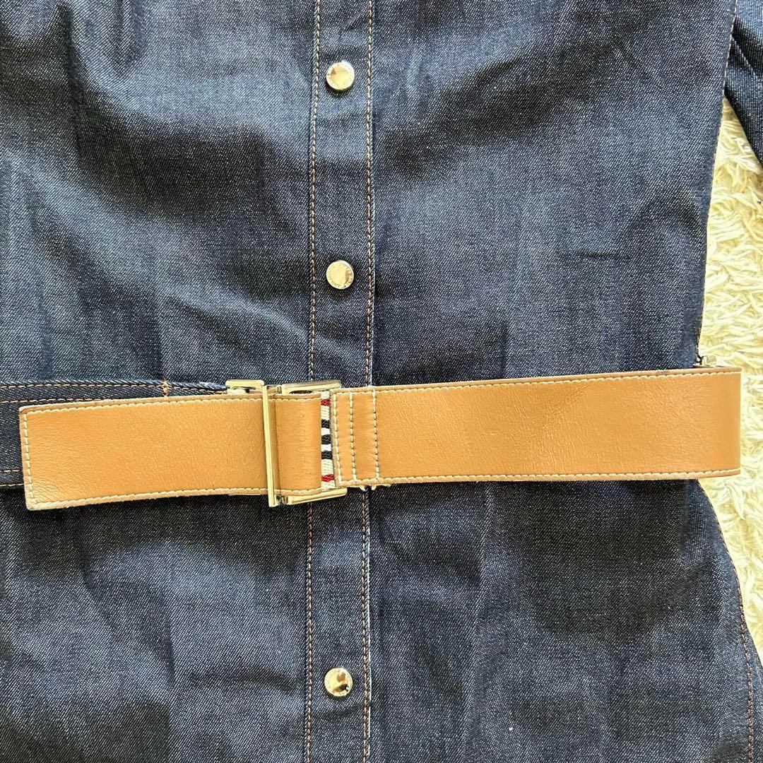 極美品 バーバリー デニム シャツワンピース ホース刺繍 ベルト ノバチェックM 極美品 バーバリー デニム シャツワンピース ホース刺繍 ベルト ノバチェックM