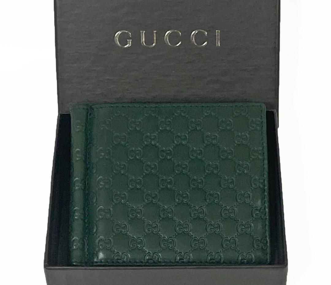 GUCCI グッチ マイクロGGシマ レザーマネークリップ グリーン ★箱付き