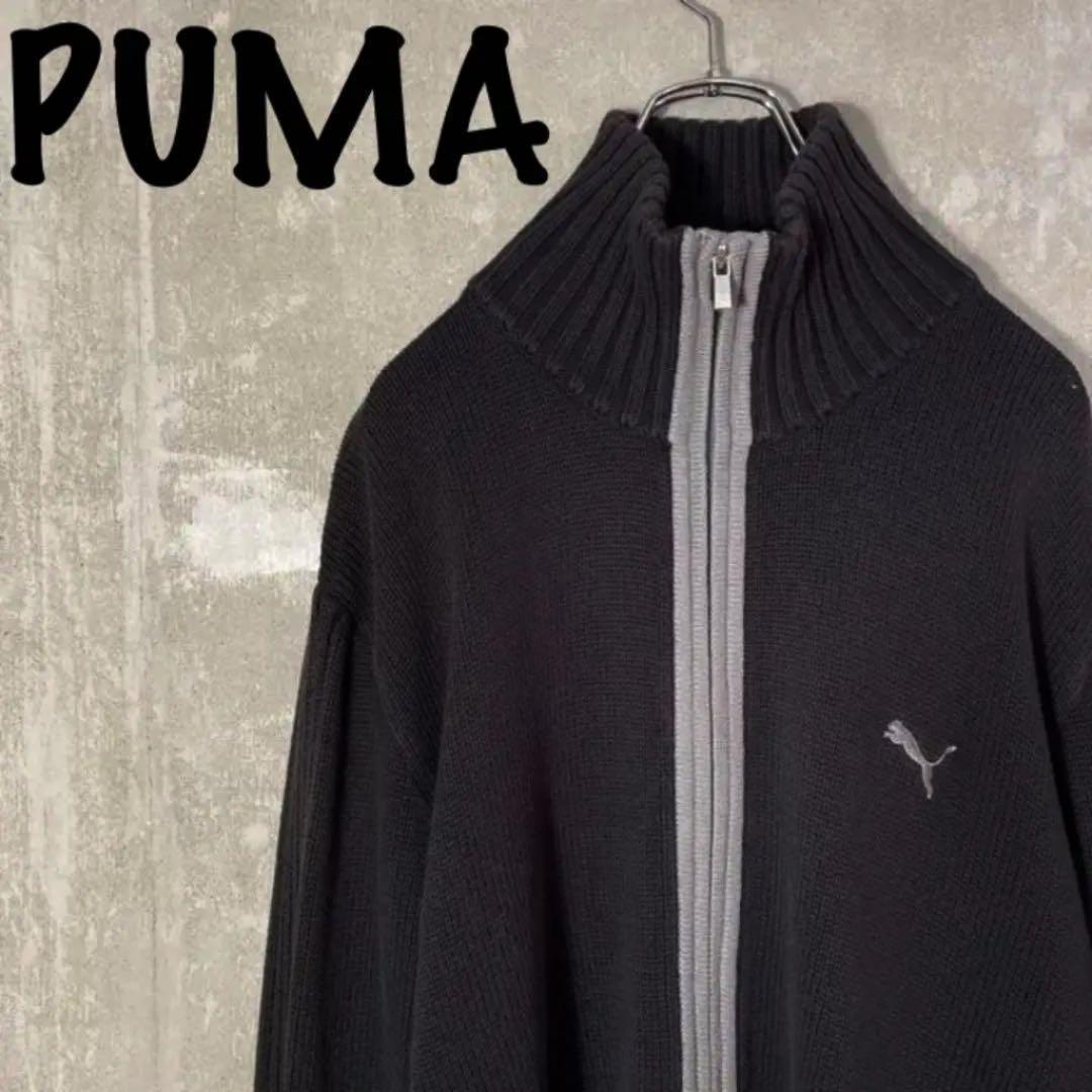 プーマPUMAアメリカ古着❗️XLニットセーターハーフジップ紺色ネイビー刺繍ロゴ