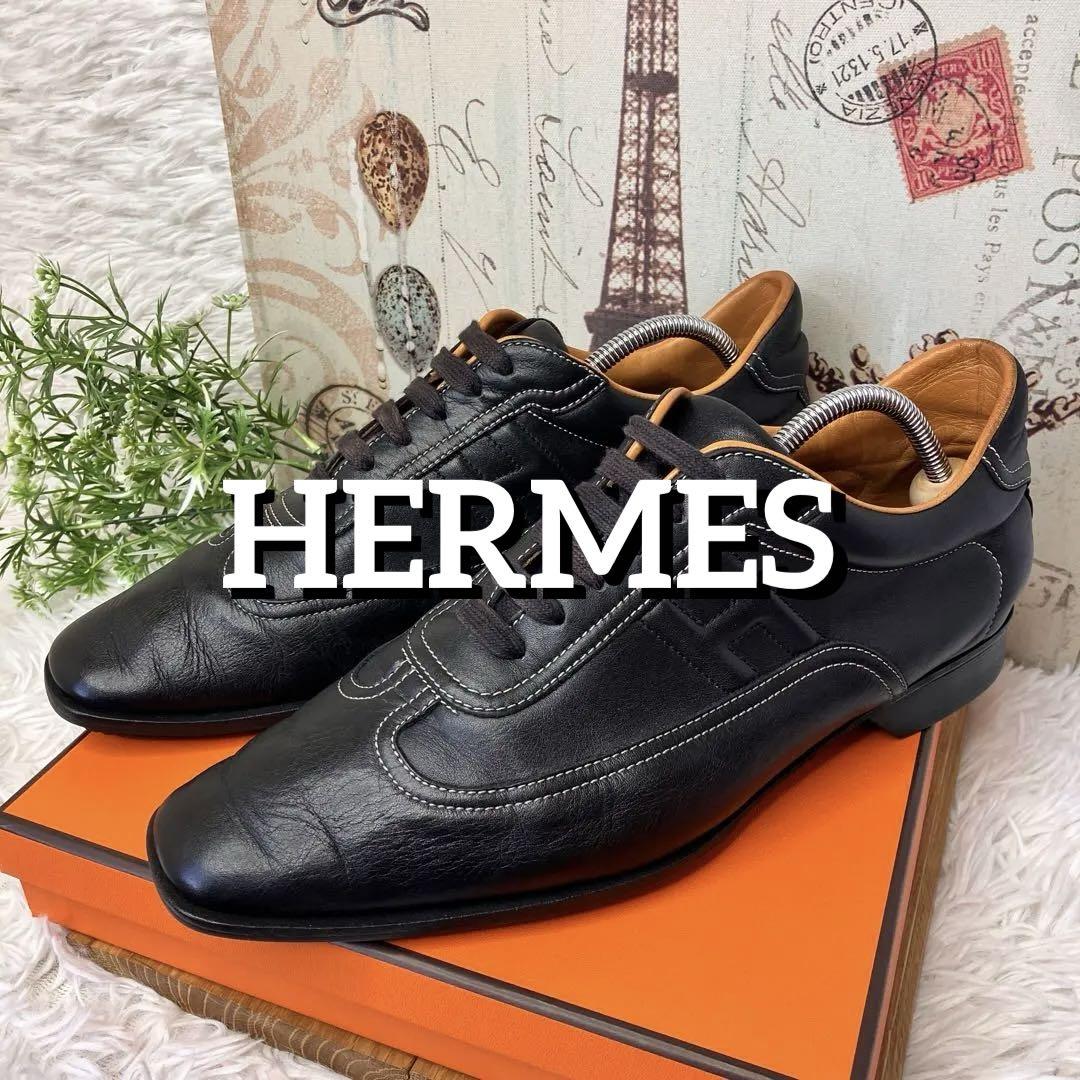箱付き✨HERMES エルメス クイックスニーカーHロゴ黒ブラック本革レザー靴 エルメス HERMES (36.5) レザースニーカー クイック Hロゴ 黒