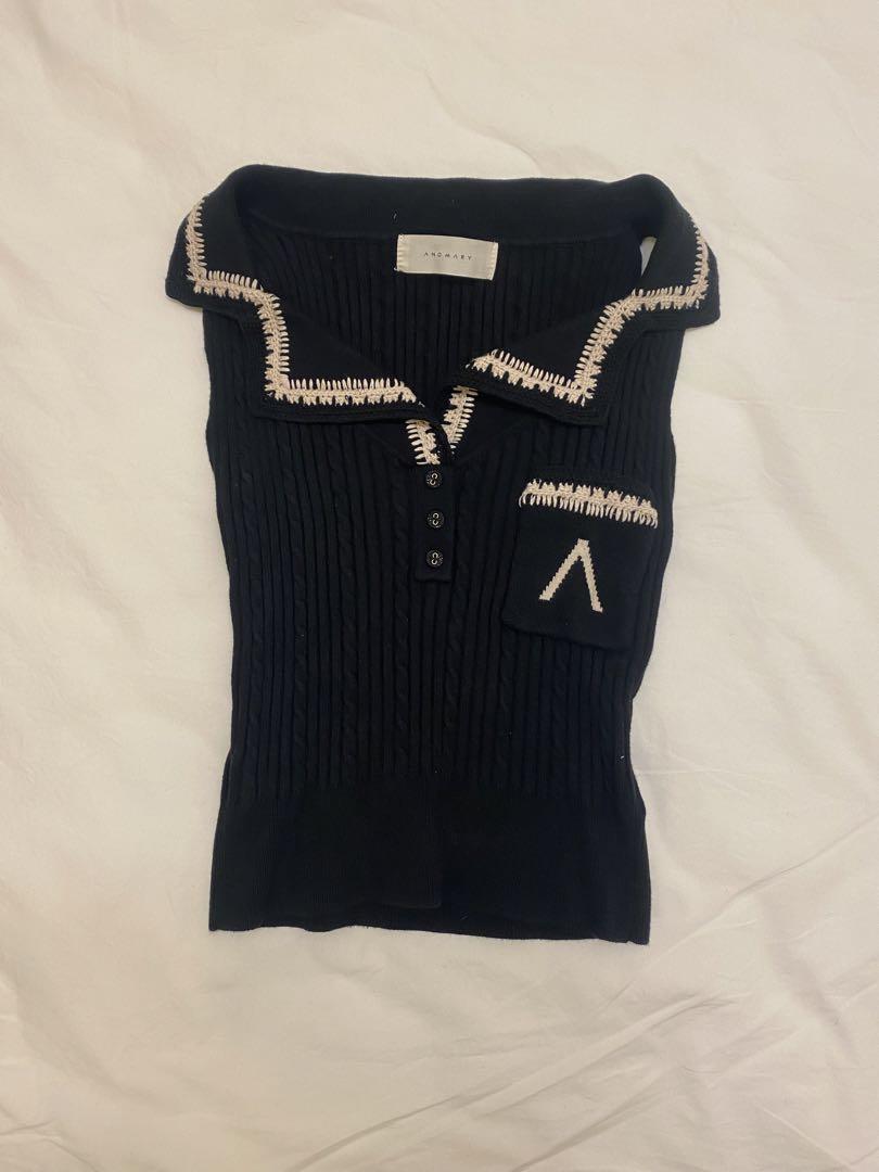 トップス andmary Mila ribbon knit tops BLACK