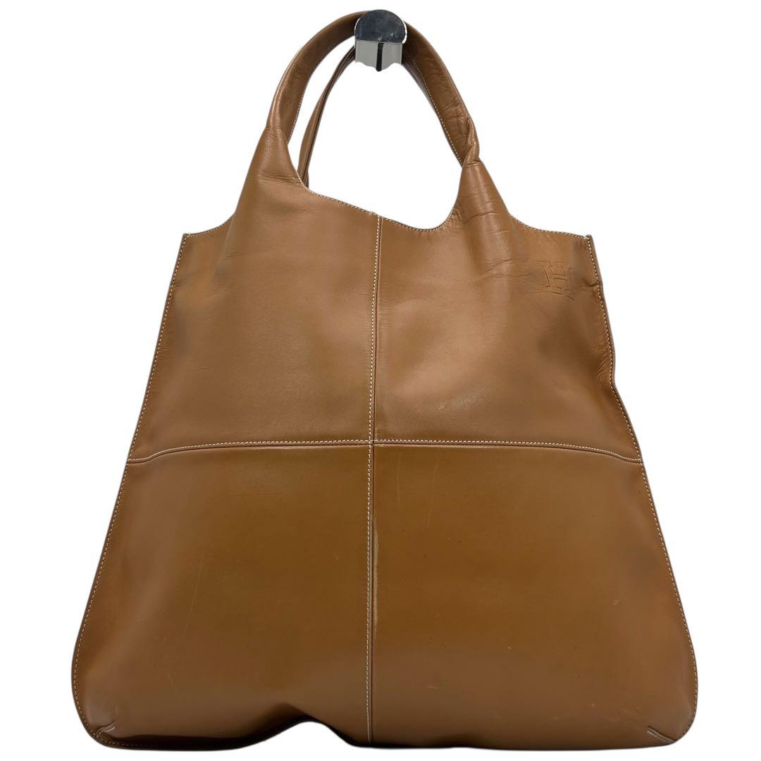【美品】HIROFU ヒロフ　トートバック　ハンドバック　茶　レザー　Hロゴ ヒロフ HIROFU レザー トートバッグ H 型押し ロゴ ブラウン