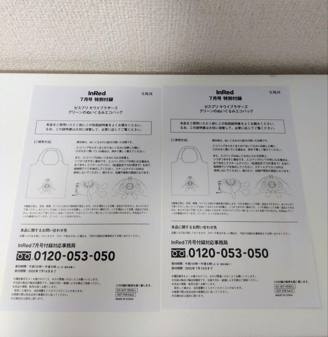 ２個セット ゼスプリ キウイブラザーズ ぬいぐるみエコバック 付録のみ