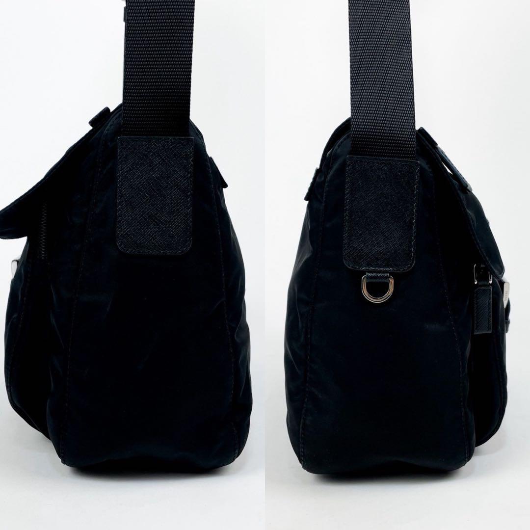 未使用級✨プラダ　ショルダーバッグ　三角ロゴ　シルバー金具　ナイロン　レザー　黒 未使用級✨プラダ ショルダーバッグ 三角ロゴ シルバー金具