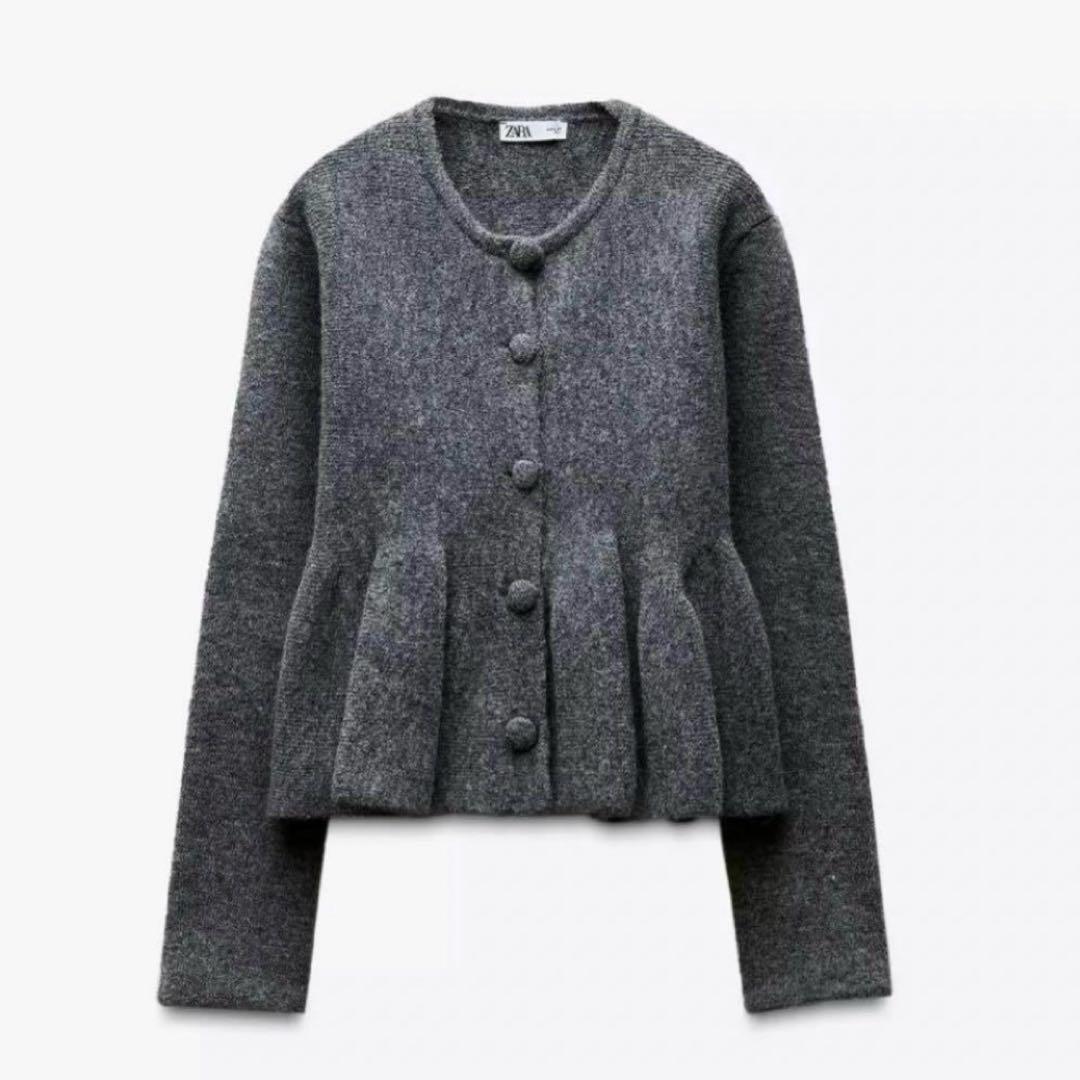 ZARA - ZARA ニットペプラムカーディガン S キャメルの通販 by