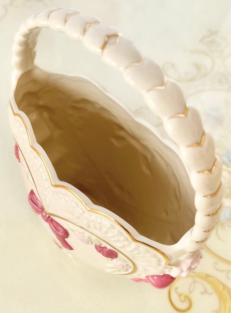 レノックス アンティーク 陶器 バスケット フラワー ベース リボン ハート レノックス アンティーク 陶器 バスケット フラワー ベース リボン ハート