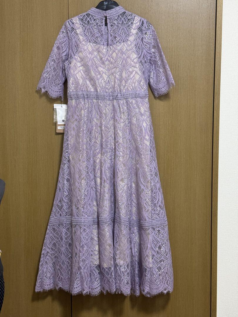 【新品】プチハイネックレース切替ハイウエストミモレ丈 結婚式 ワンピース ドレス