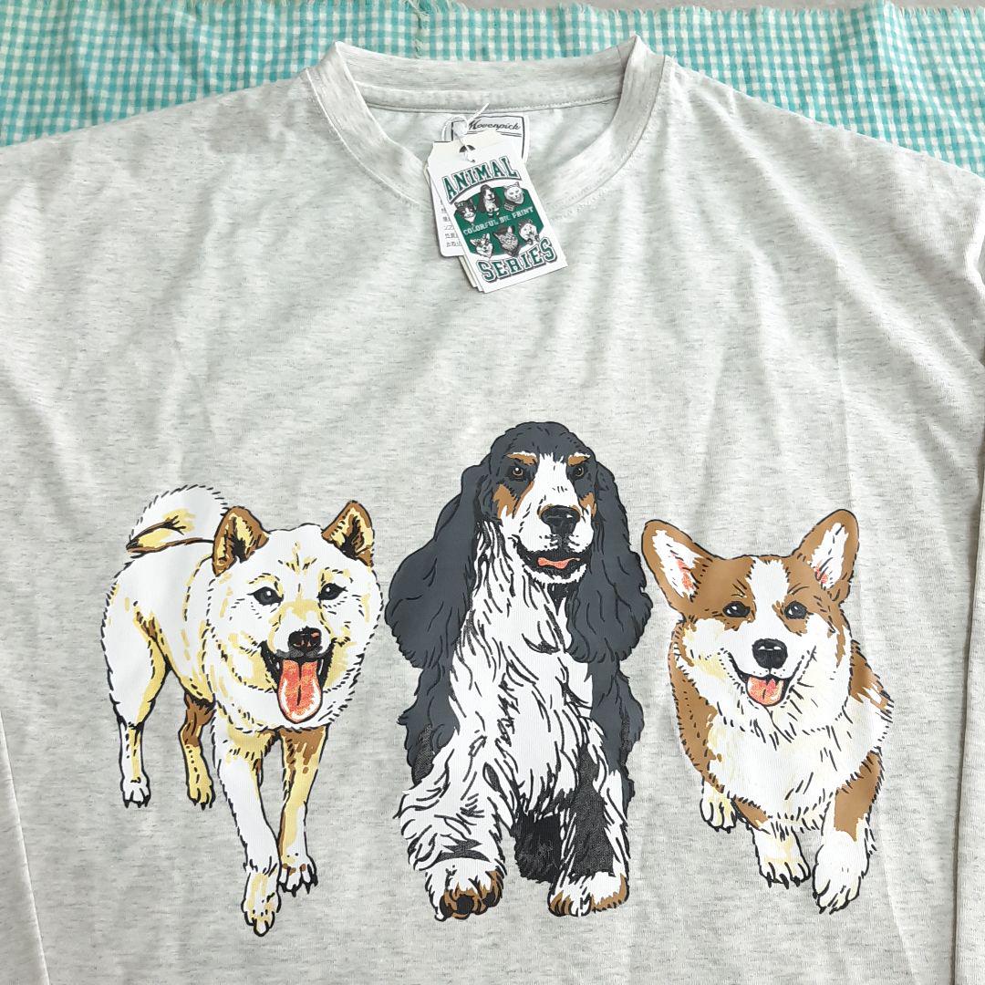 ワンちゃん柄】犬 ロングTシャツ□ロンT□白柴 柴犬 コーギー