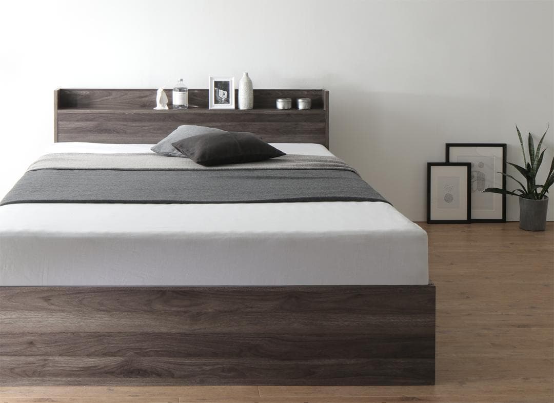 セール！新品 送料込 ダブルベッド 収納 棚 2口コンセント マットレス付 RG