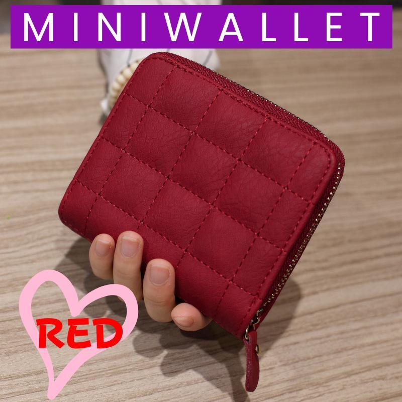 ミニ財布 二つ折り 新品 レッド キルティング レディース ミニ