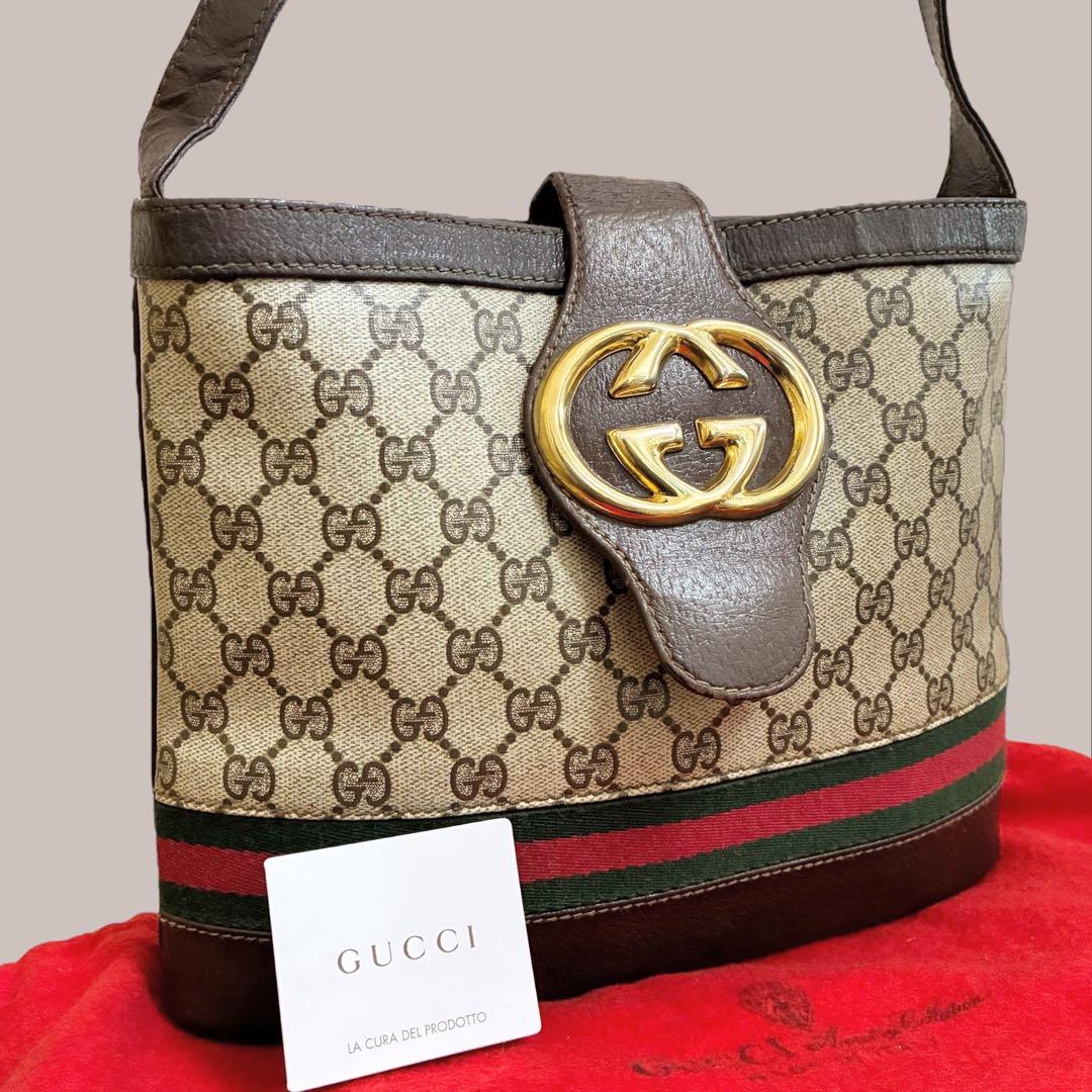 GUCCI グッチ バケツ型 ショルダーバッグ GG シェリーライン ビッグロゴ