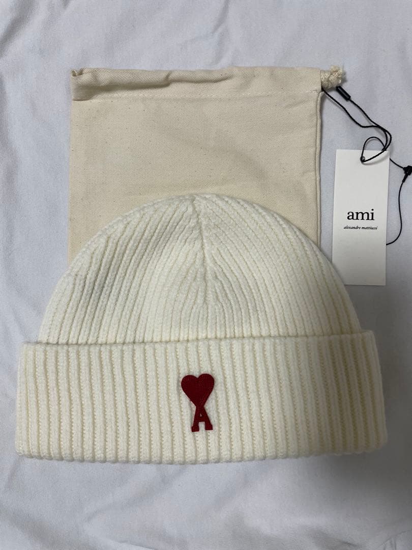 ami アミパリス ビーニーニット帽 ホワイト 巾着付きAMI PARIS