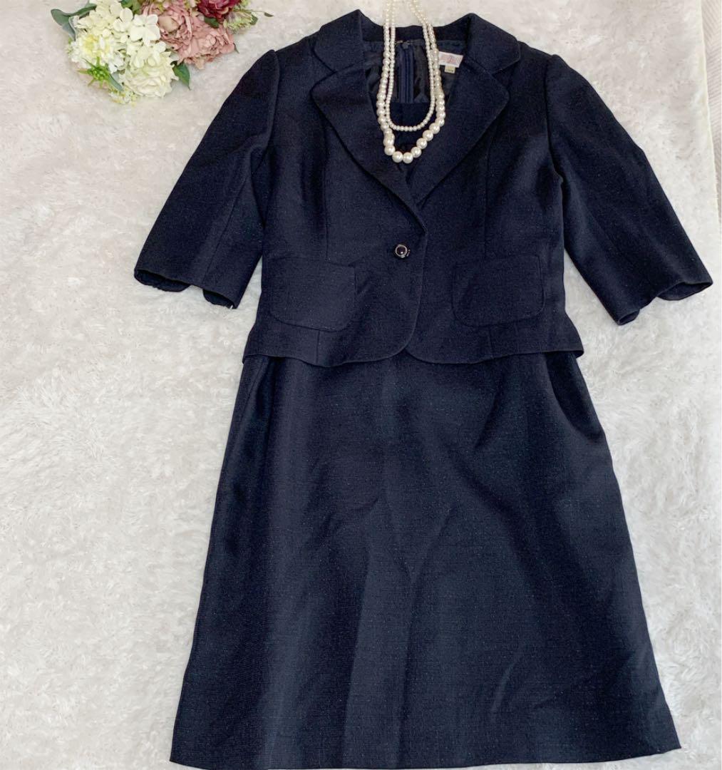 ります 美品 13号 紺系 ラメ入 OCW7q-m79591014791 AWAWBYJUNKOSHIMDA ワンピーススーツ れなし