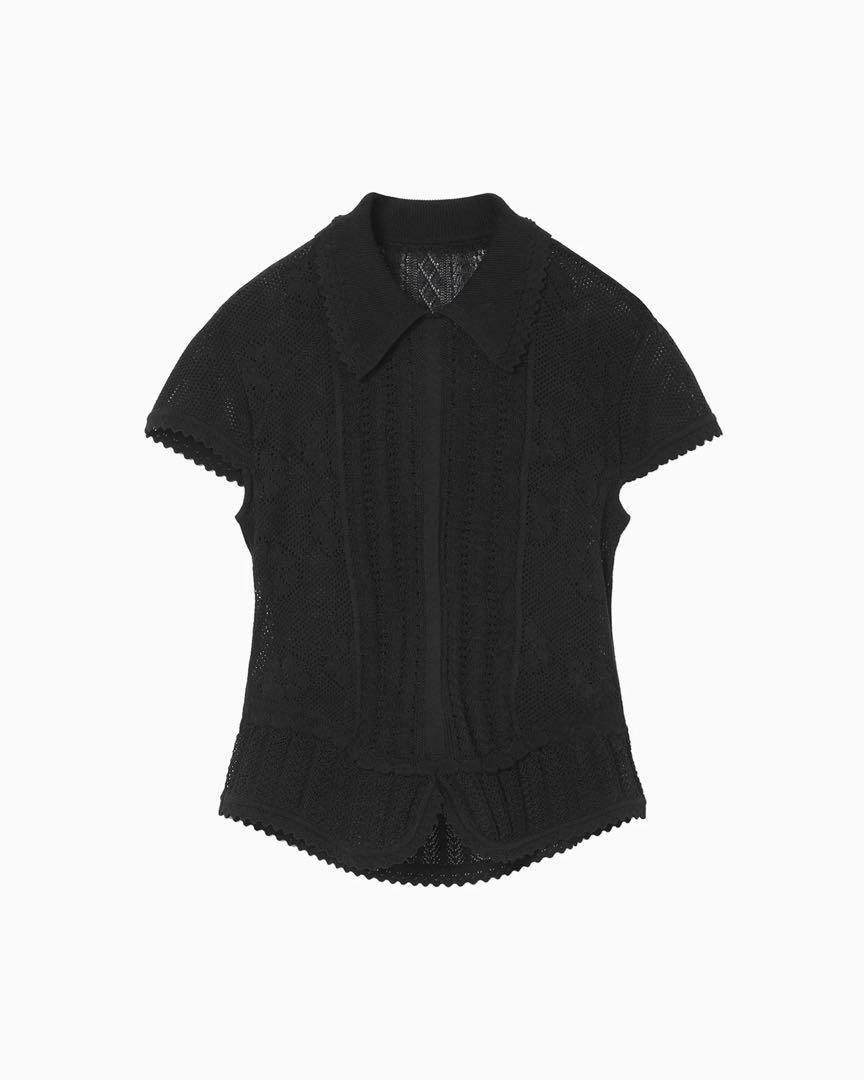 2025SSマメクロゴウチLace Stripe Knitted Top 黒 1 - メルカリ