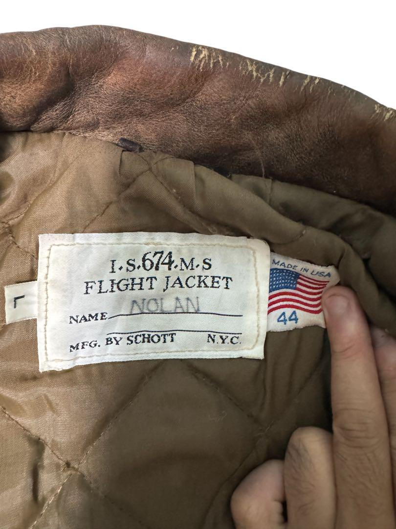 【古着】schott フライトジャケット　レザー ブラウン　USA 674GL