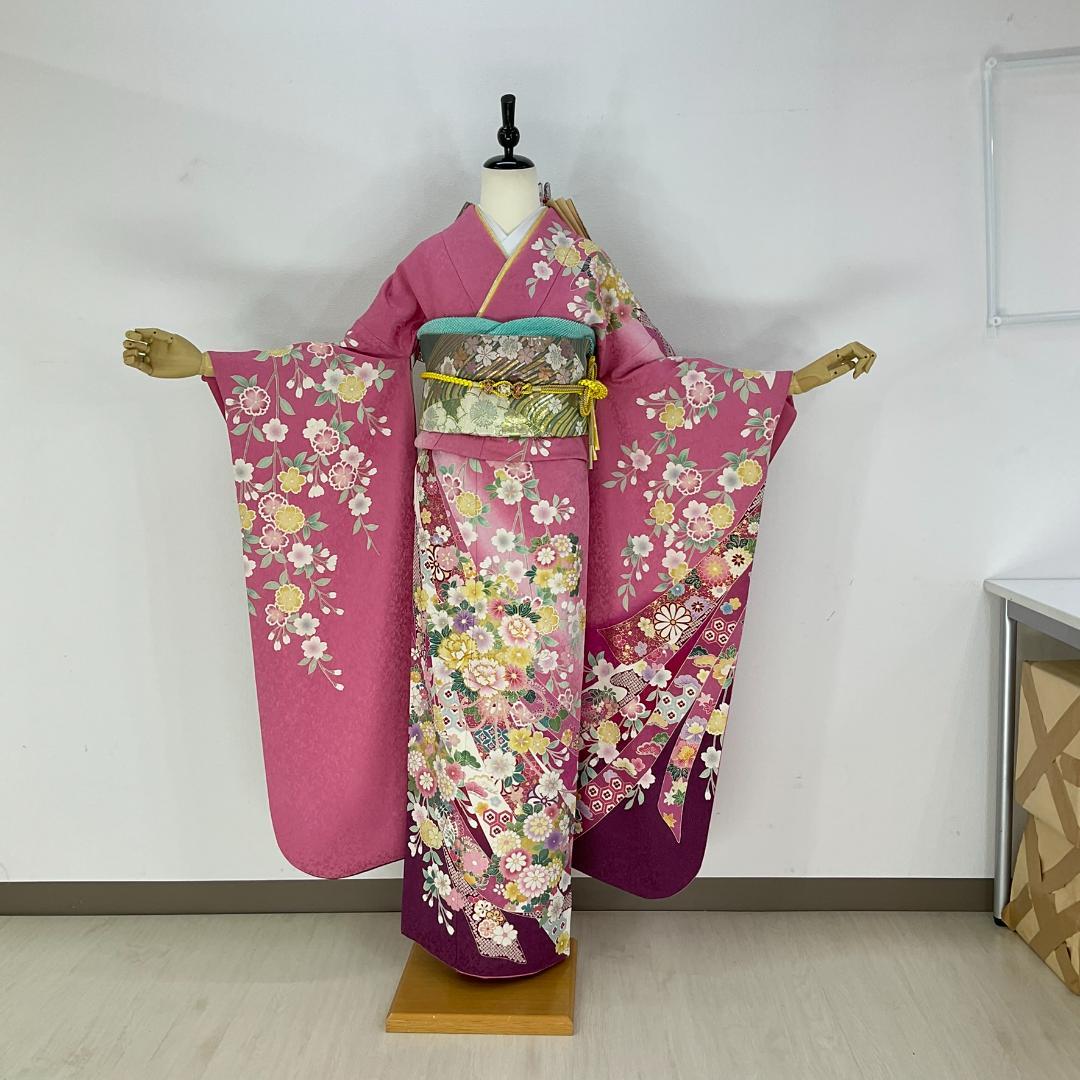 お振袖フルセット　7点セット　ピンク×紫　豪華　正絹　美品