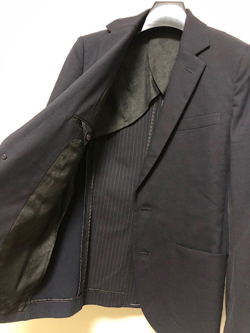 新品1 piu 1 uguale 3ストライプ切替ストレッチリブジャケット紺Ⅳ
